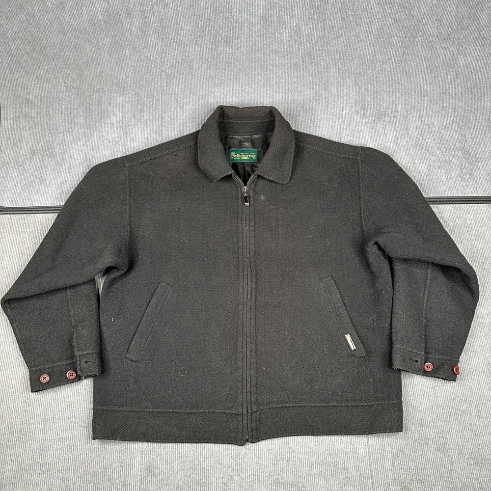 Vintage Palm Spring Golf Sports Mens Wool Full Zip Jacket Charcoal Gray